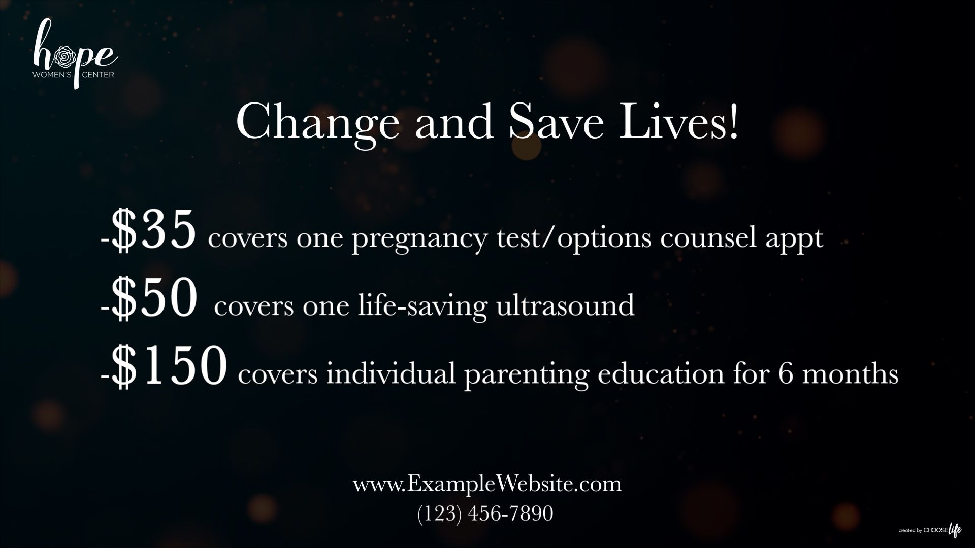 Change and Save Lives (With Logo, Contact Info, and Customized Giving Amounts/Services)